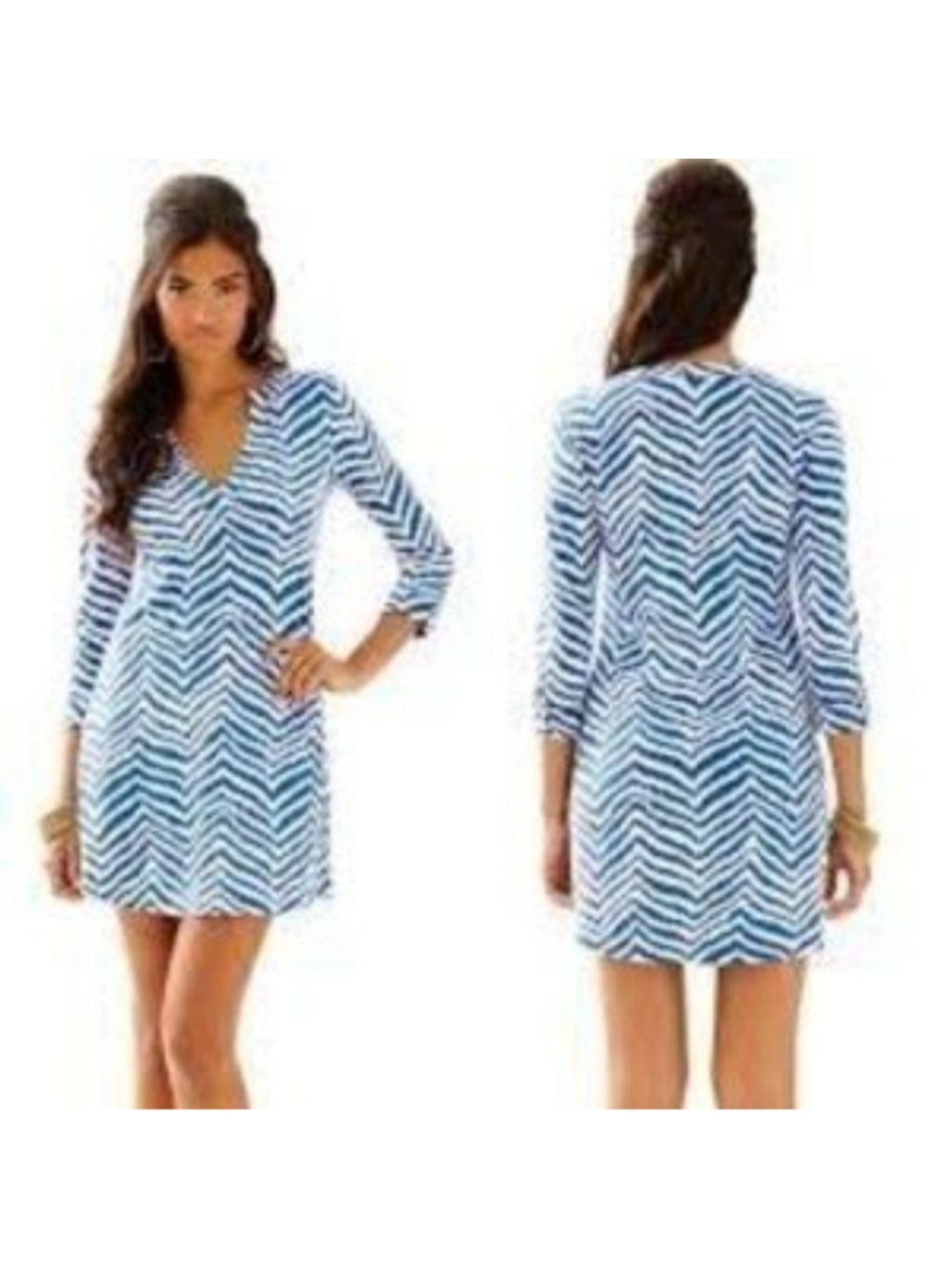 Lilly Pulitzer Rossmore Dress 12326 Blue stripe Zebron Small